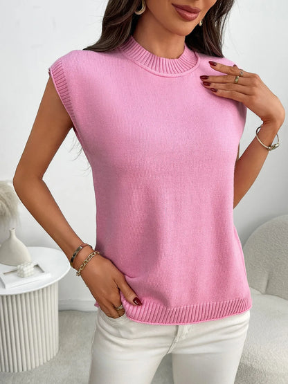 Mock Neck Cap Sleeve Knit Top - adritiX