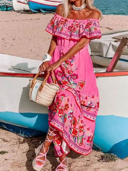 Floral Off Shoulder Ruffle Maxi Dress - adritiX