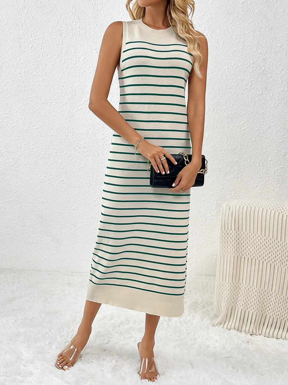 Round Neck Sleeve Midi Knit Dress - adritiX