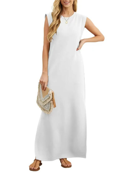 Full Size Slit Round Neck Sleeveless Maxi Tank Dress Plus Size - adritiX