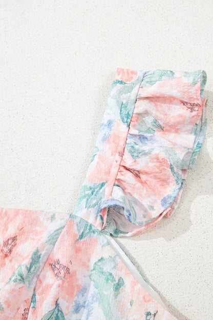 Floral Colorblock Flutter Straps Flowy Dress - adritiX
