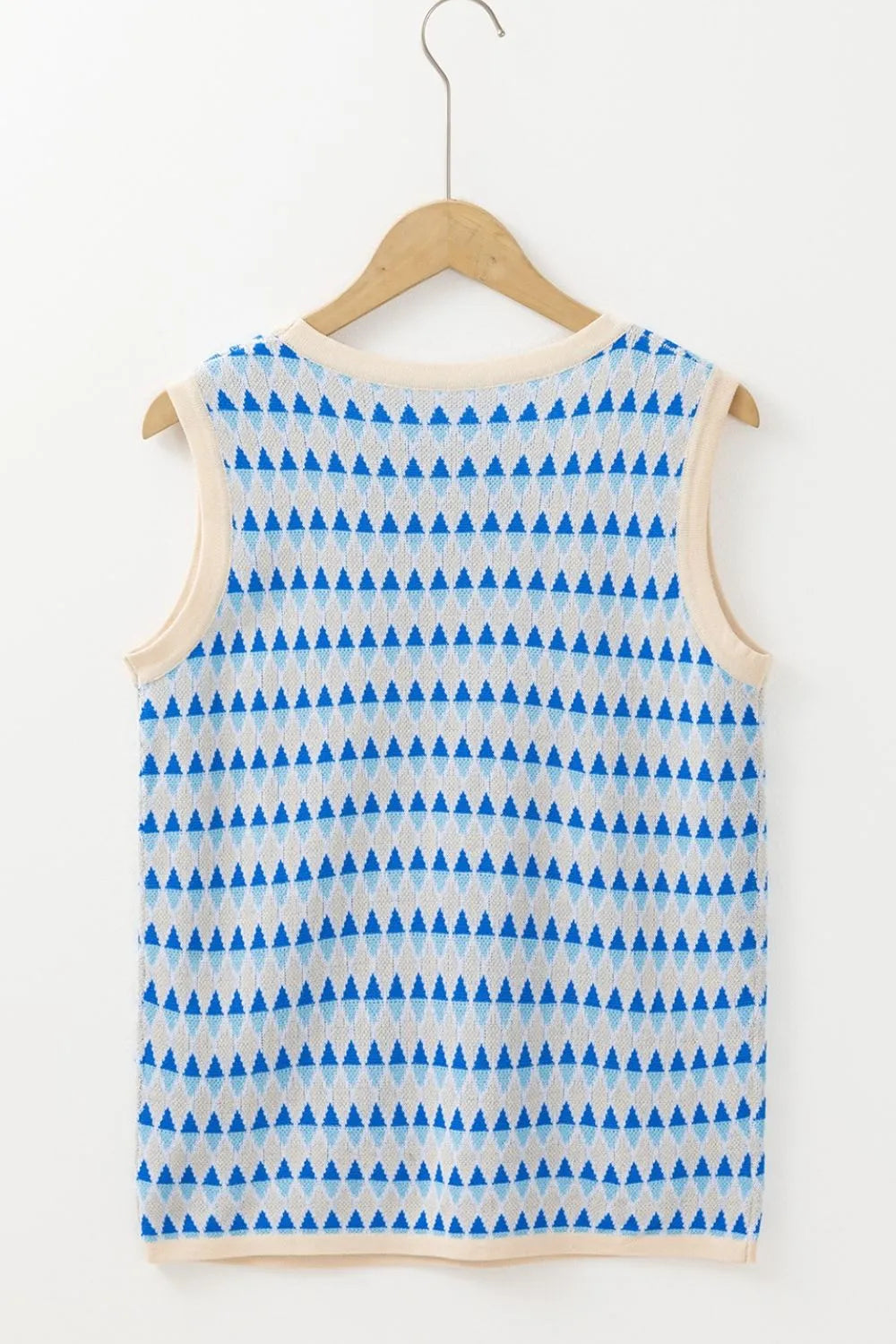 Stripe Geometric Print Round Neck Slim Fit Sweater Vest - adritiX