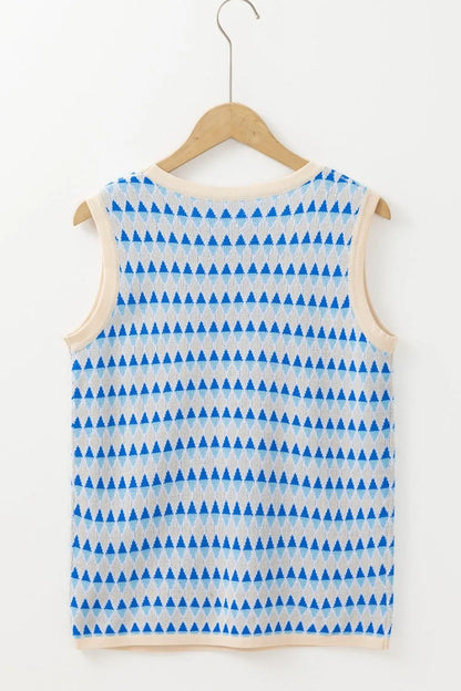 Stripe Geometric Print Round Neck Slim Fit Sweater Vest - adritiX