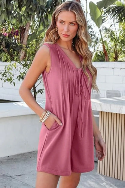 Elegant Tie Front Sleeveless Romper - adritiX
