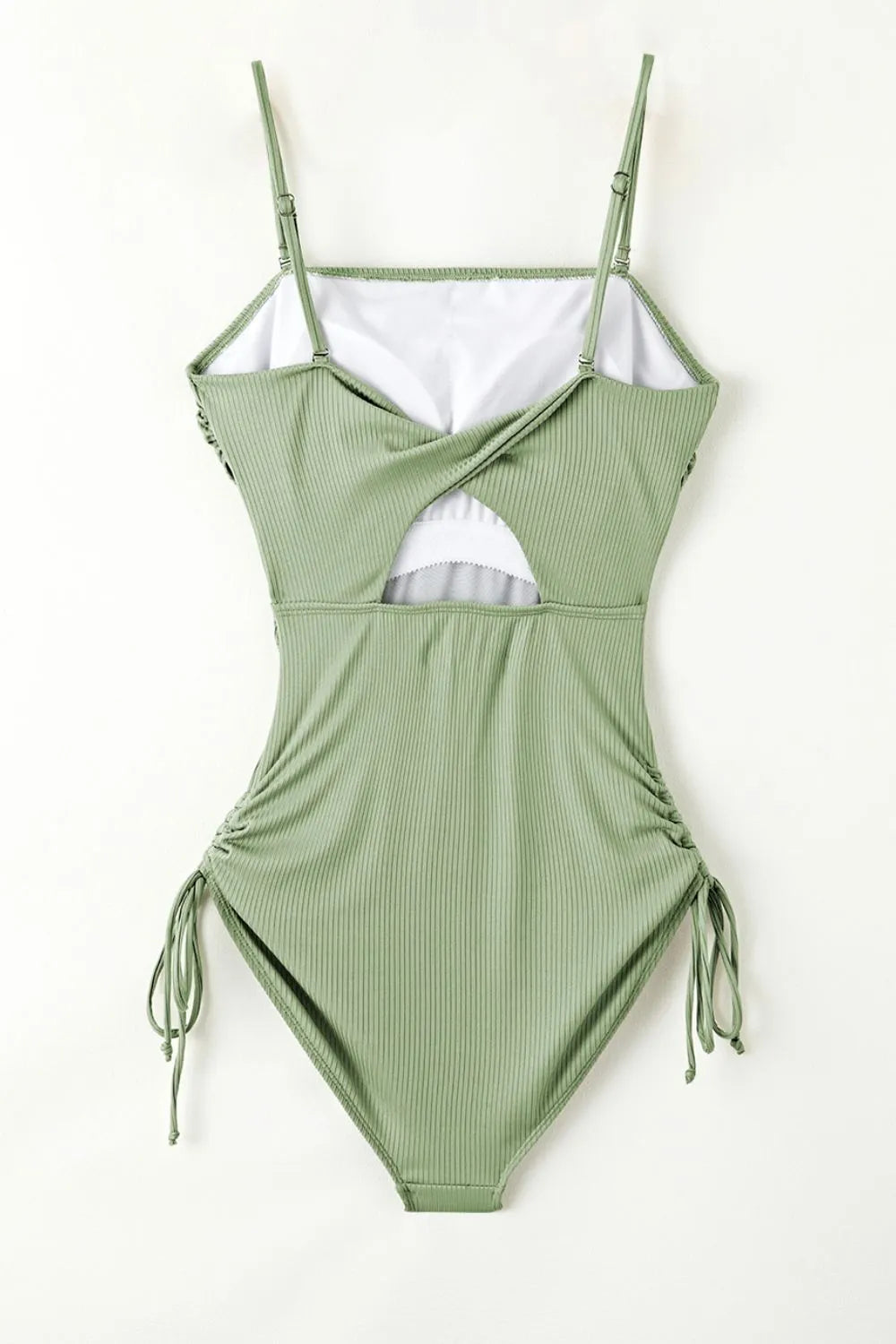 Ribbed Drawstring Sides Cutout One Piece Swimsuit - adritiX