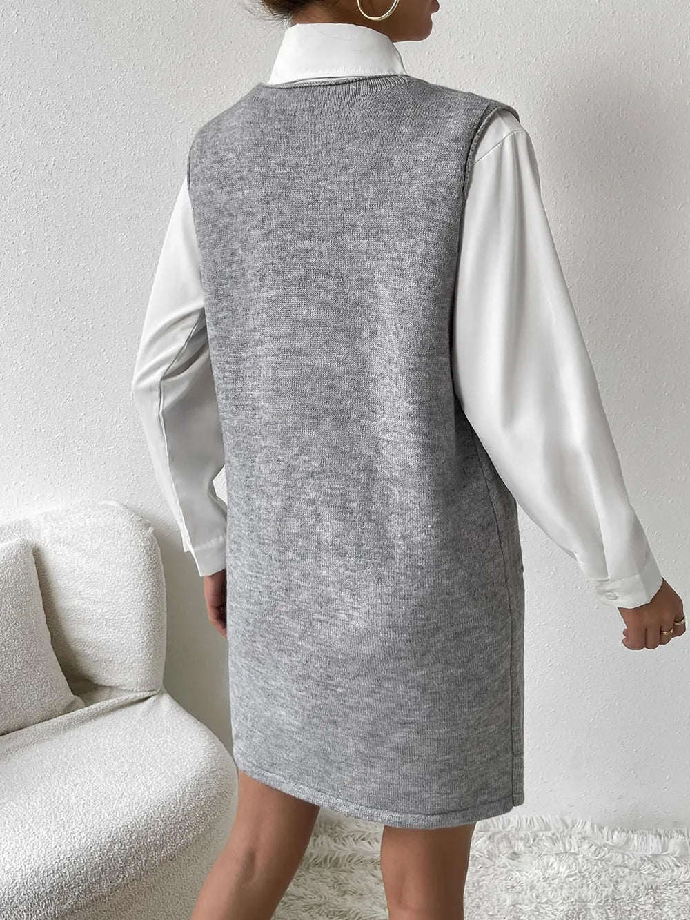 V-Neck Sleeveless Sweater Dress with Pockets - adritiX
