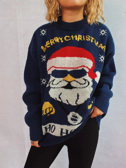 Santa Round Neck Long Sleeve Sweater - adritiX