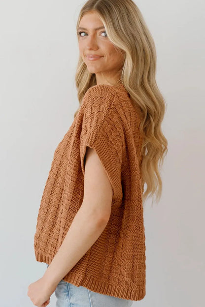 Round Neck Cap Sleeve Sweater Vest - adritiX