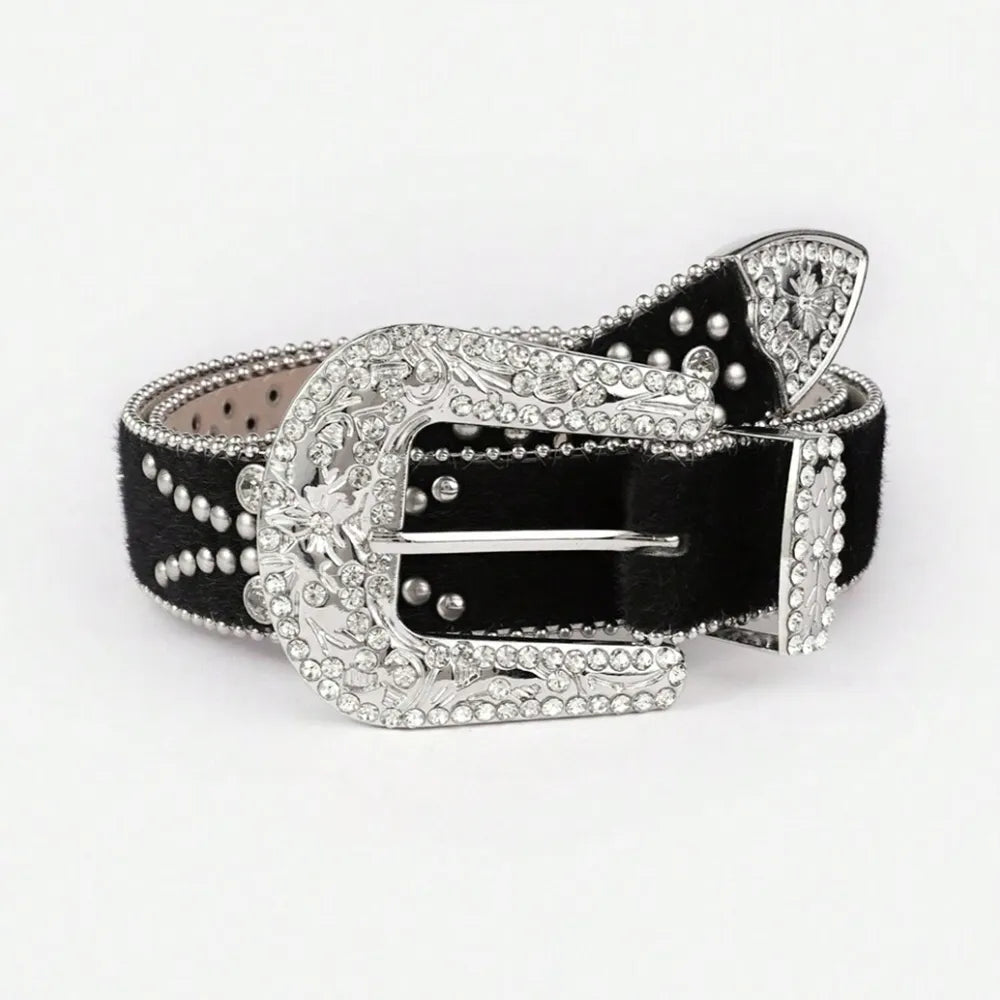 PU Leather Inlaid Rhinestone Belt - adritiX