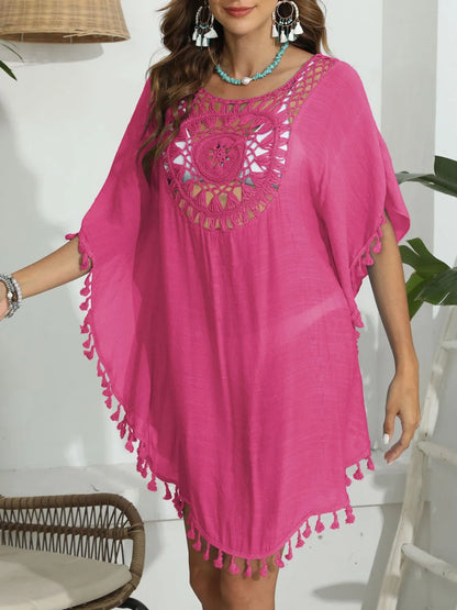 Tassel Crochet Round Neck Cover-Up - adritiX