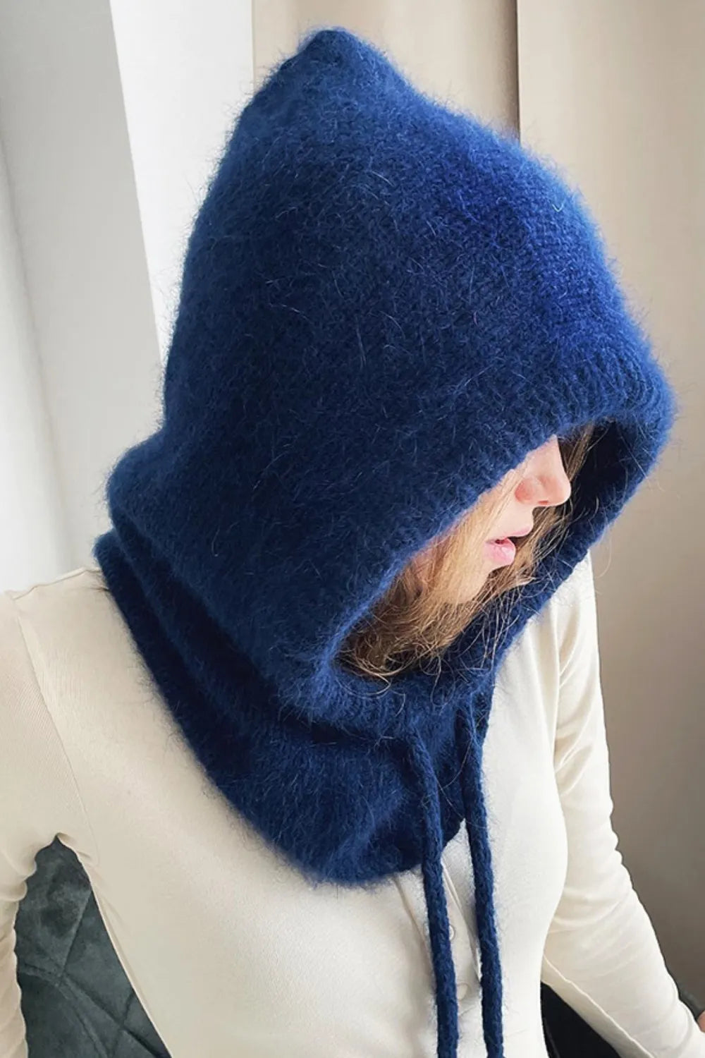 Drawstring Solid Color Thermal Knit Hat - adritiX