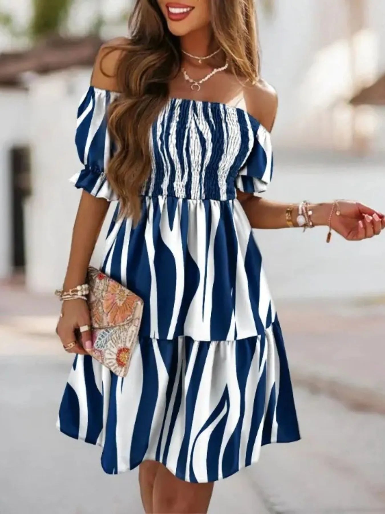 Off Shoulder Smocked Summer Dress - adritiX