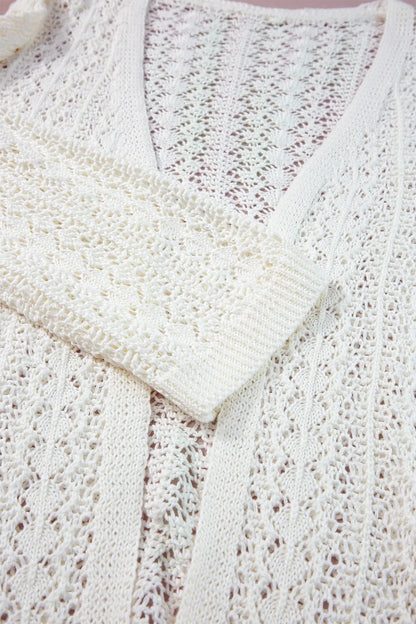Openwork Open Front Dropped Shoulder Cardigan - adritiX