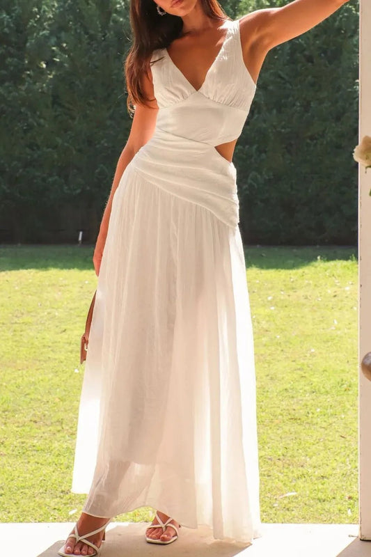 Cutout Back V-Neck Dress - adritiX