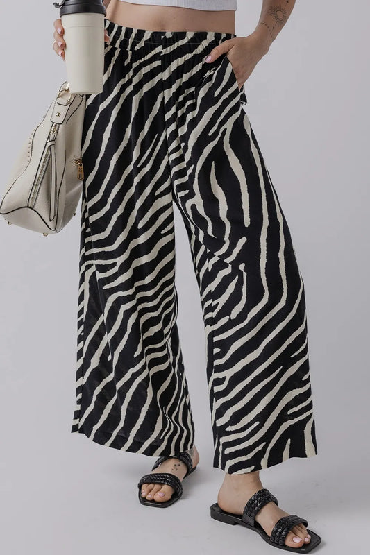 Zebra Striped Summer Wide Leg Pants - adritiX