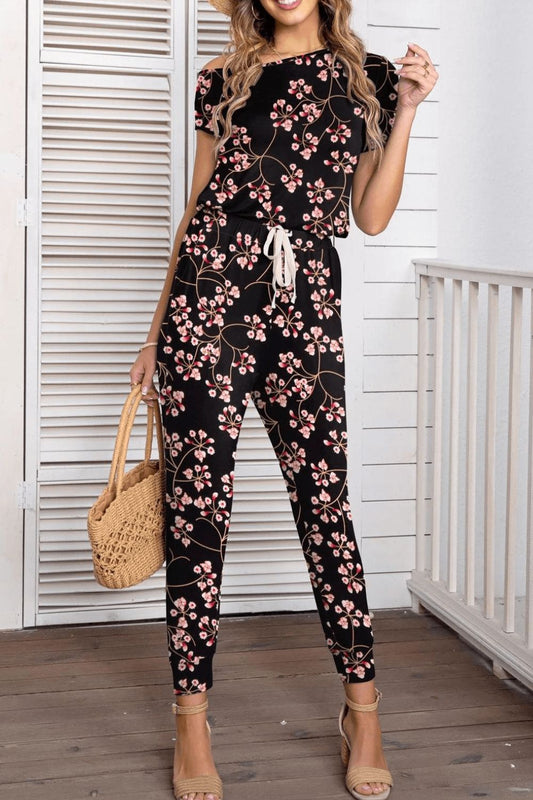 Elegant Asymmetrical Neck Short Sleeve Jumpsuit - adritiX