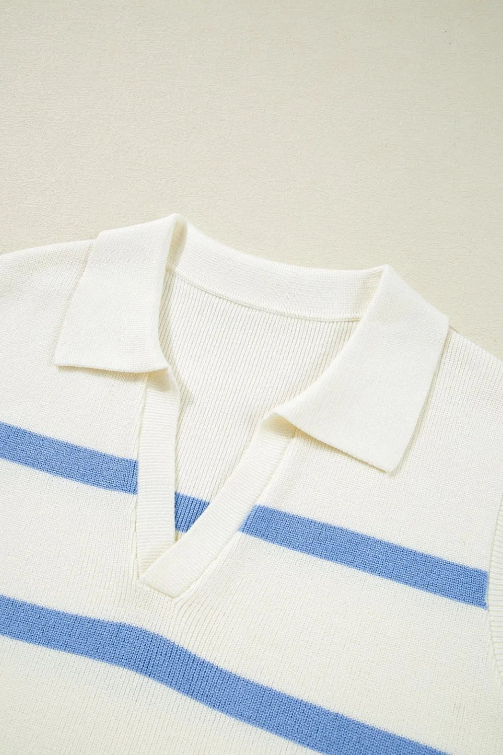 Stripe Split V Neck Collared Ribbed Sweater Vest - adritiX