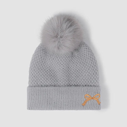 Thermal Bow Knit Hat with Pompom - adritiX