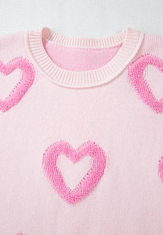 High-Low Heart Round Neck Long Sleeve Sweater - adritiX