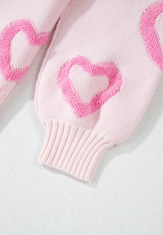 High-Low Heart Round Neck Long Sleeve Sweater - adritiX