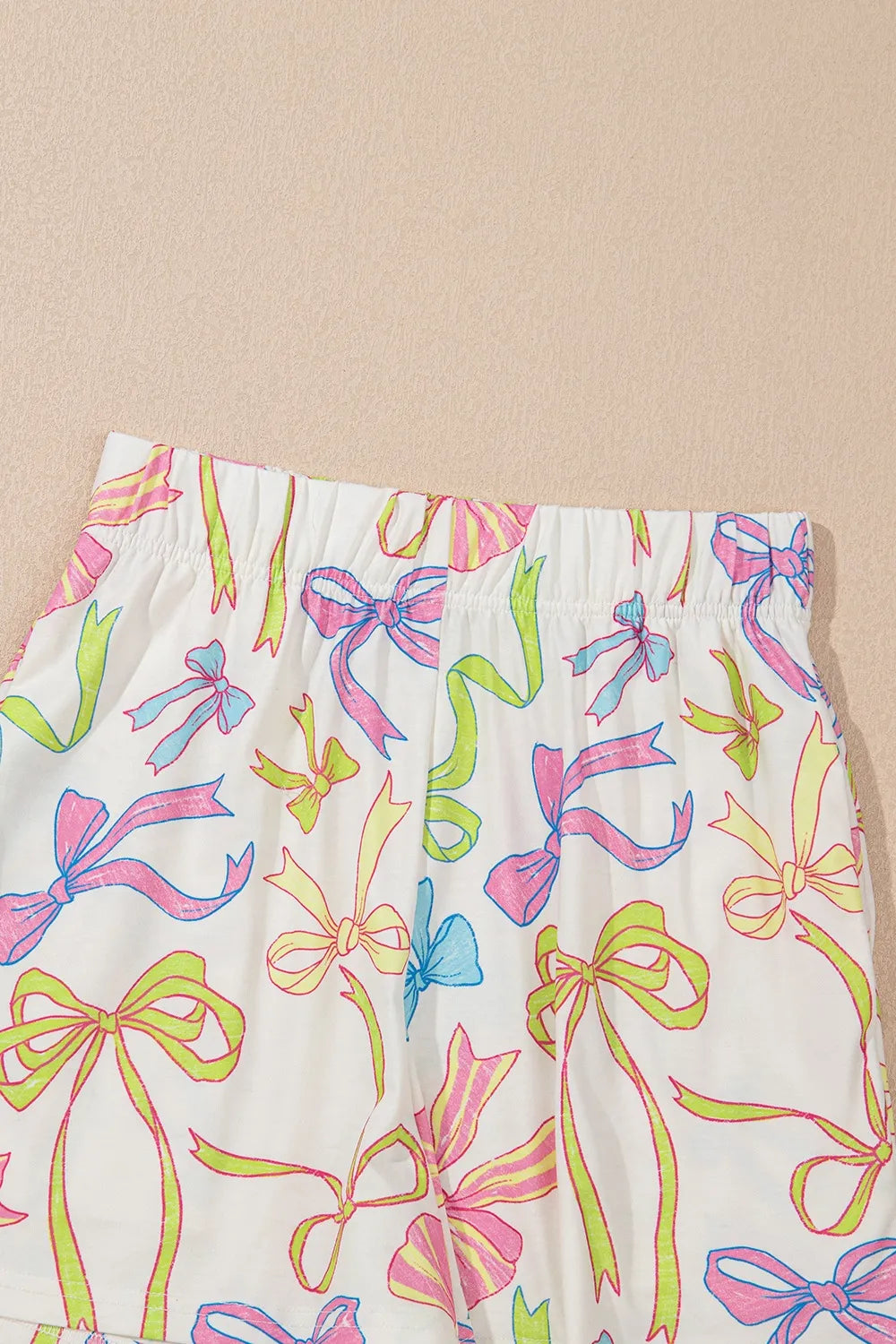 Cheerful Bow Print Elastic Pull On Casual Shorts - adritiX