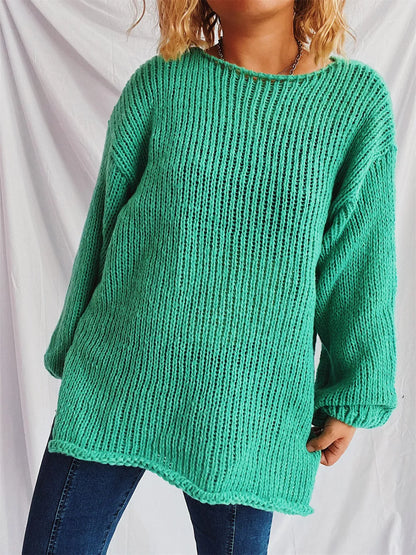 Boat Neck Dropped Shoulder Sweater - adritiX