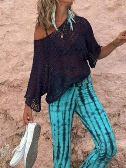 Crochet Boat Neck Knit Cover Up - adritiX
