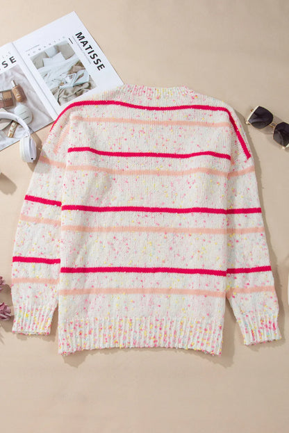 Plus Size Confetti Striped Round Neck Sweater - adritiX