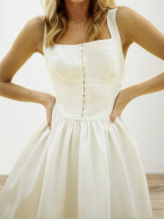 Square Neck Wide Strap Mini Dress - adritiX