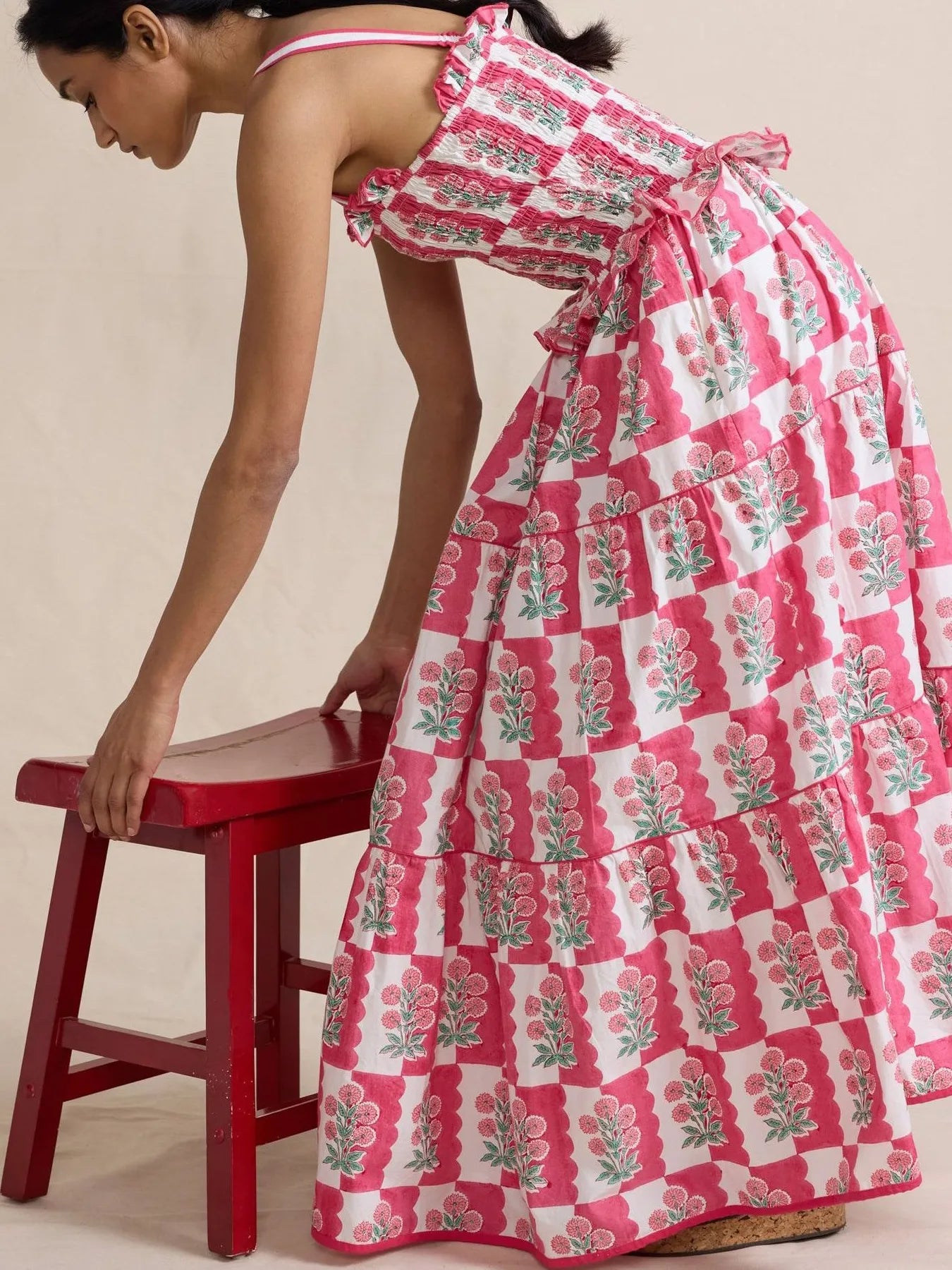 Bohemian Floral Print Smocked Tiered Maxi Dress - adritiX
