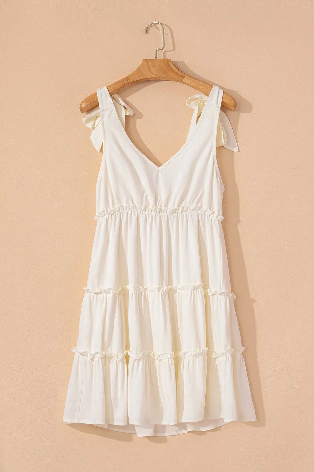 Solid Color Tied Straps Ruffle Tiered Mini Dress - adritiX