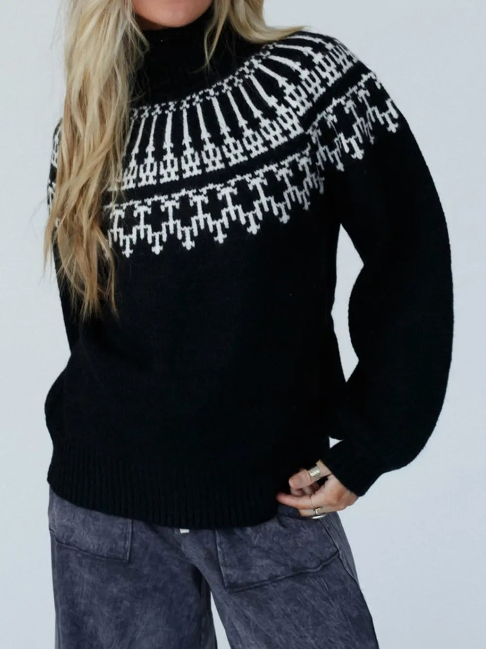 Contrast Turtleneck Long Sleeve Sweater - adritiX