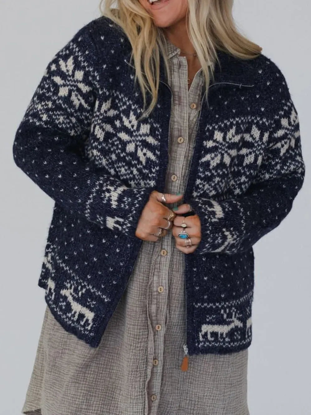 Zip Up Long Sleeve Cardigan - adritiX