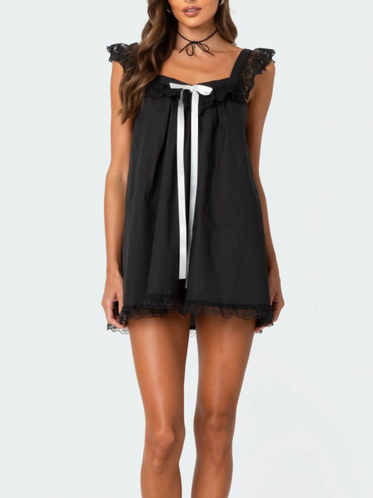 Lace Detail Bow Sleeveless Mini Cami Dress - adritiX