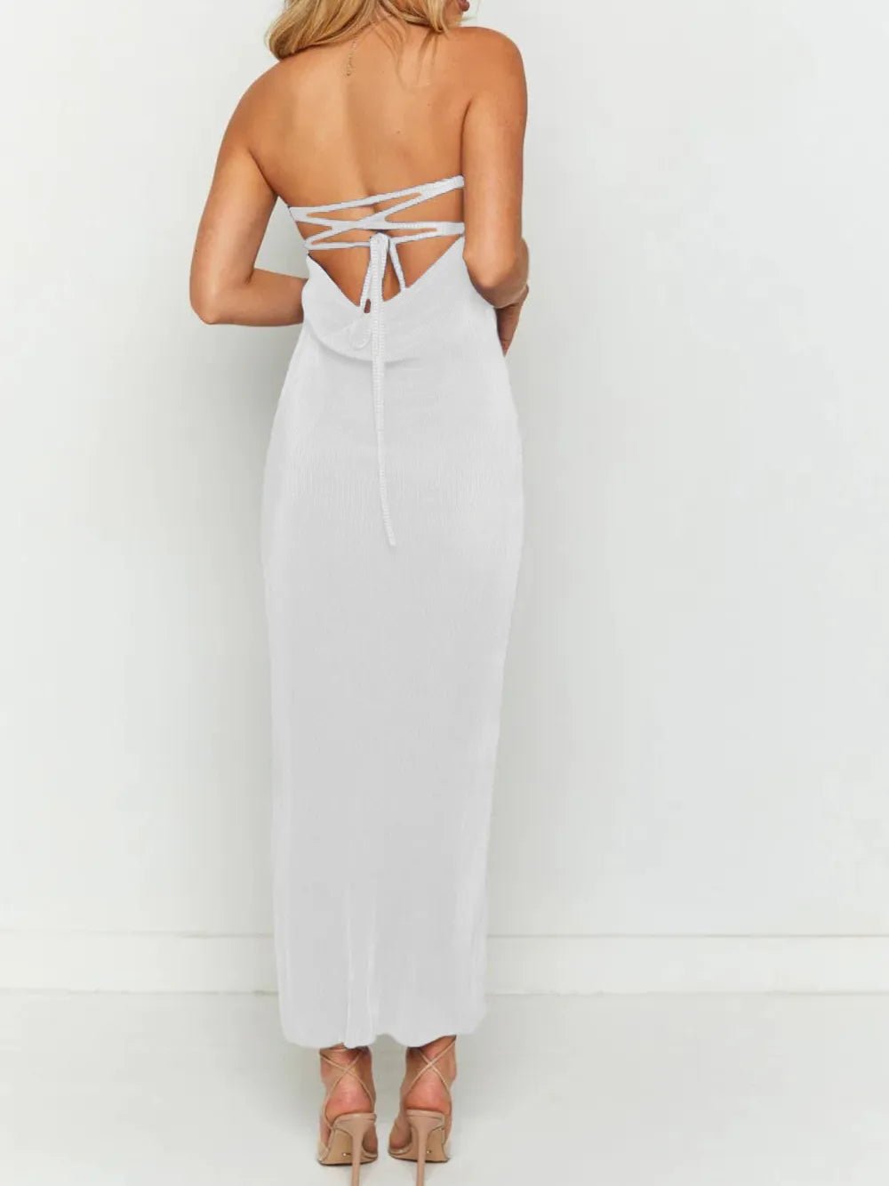 Lace-Up Back Tube Maxi Dress - adritiX