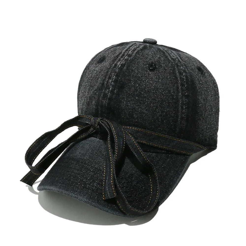Washed Bow Denim Baseball Cap - adritiX