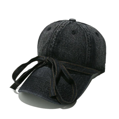 Washed Bow Denim Baseball Cap - adritiX