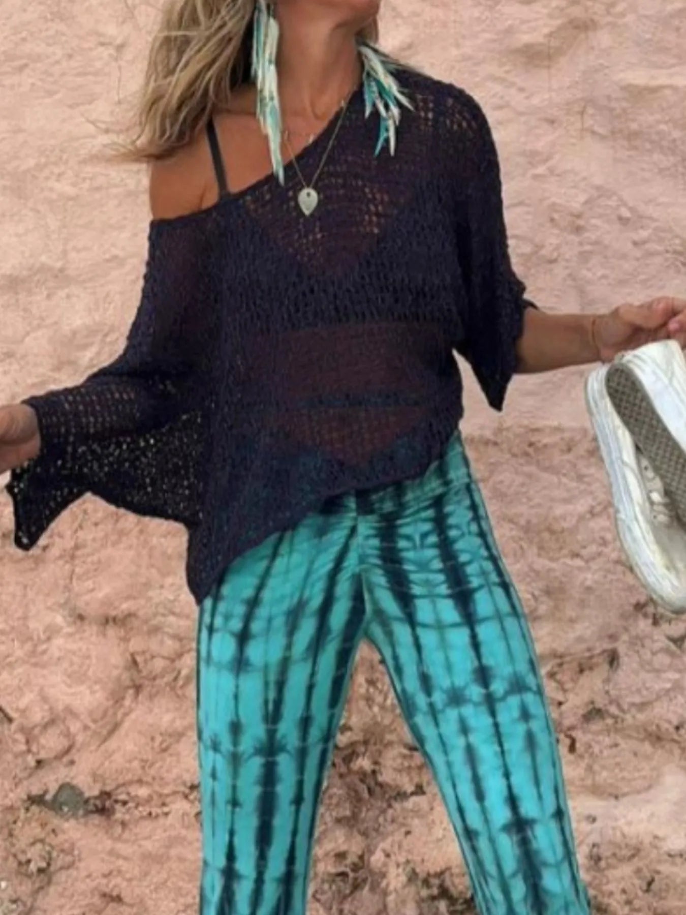 Crochet Boat Neck Knit Cover Up - adritiX