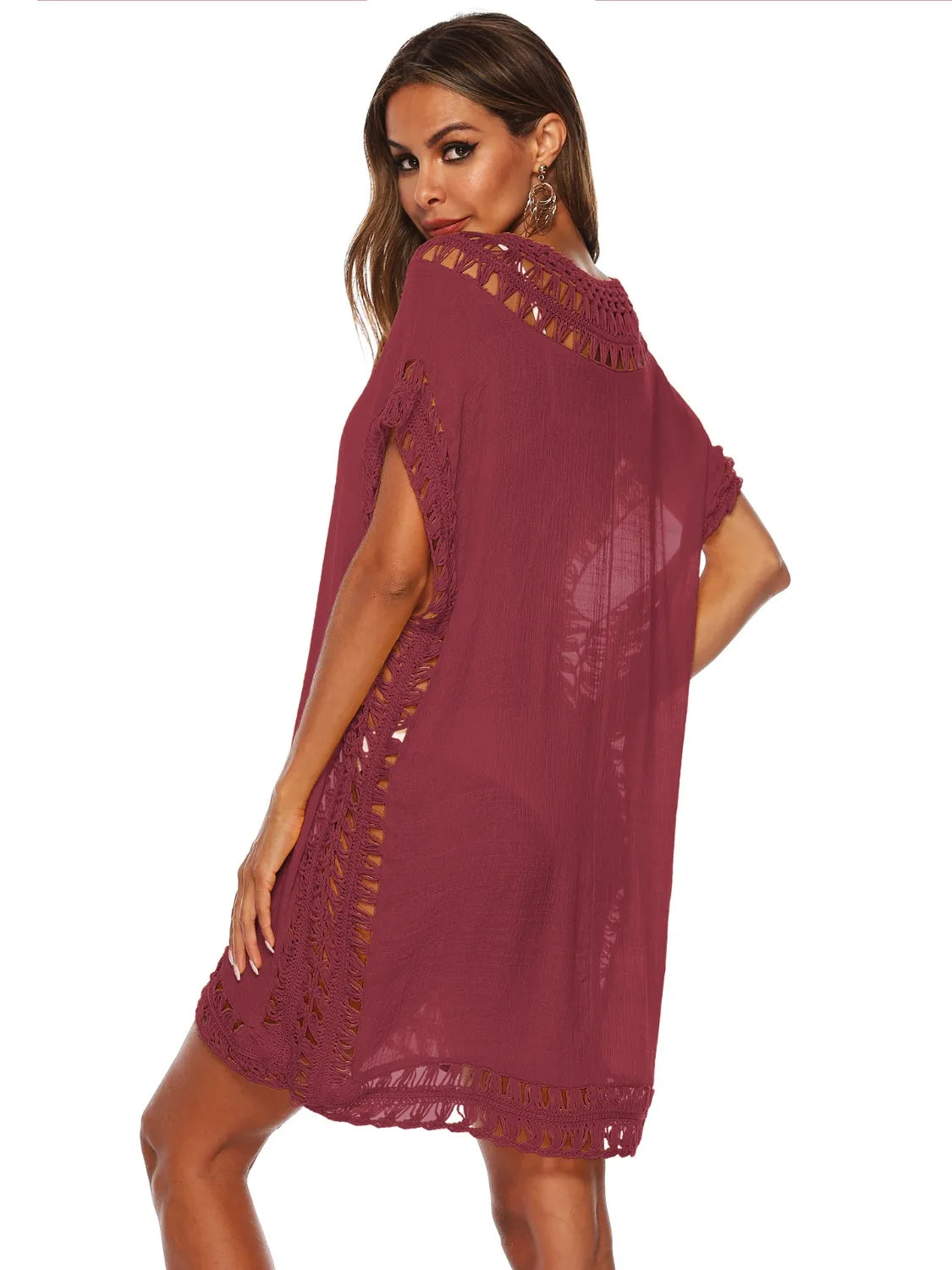 Bohemian Crochet Trim Beach Cover Up Dress - adritiX