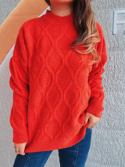Diamond Round Neck Long Sleeve Sweater - adritiX