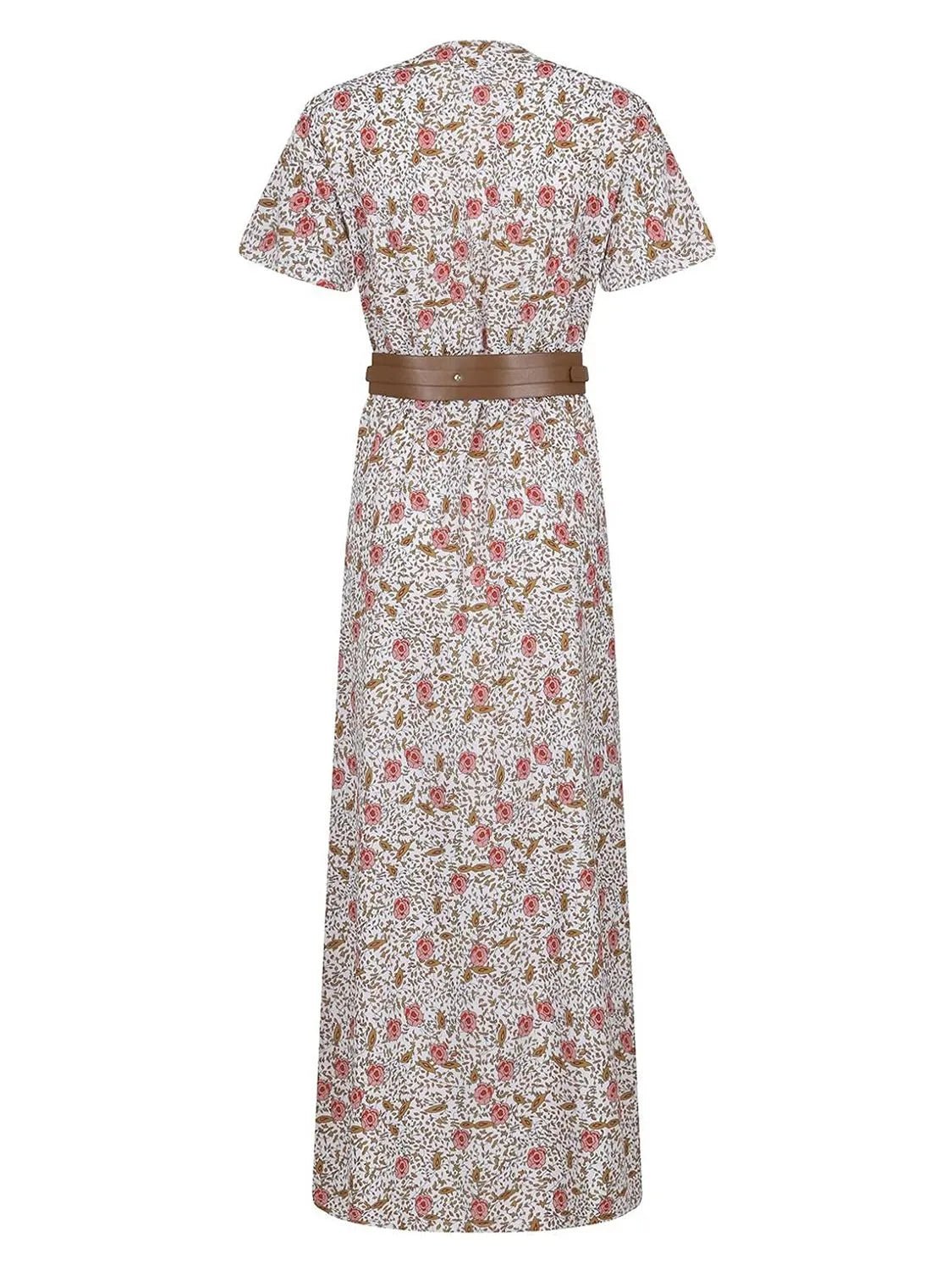 Full Size Printed V-Neck Short Sleeve Maxi Dress Plus Size - adritiX