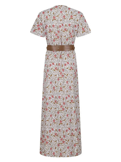 Full Size Printed V-Neck Short Sleeve Maxi Dress Plus Size - adritiX