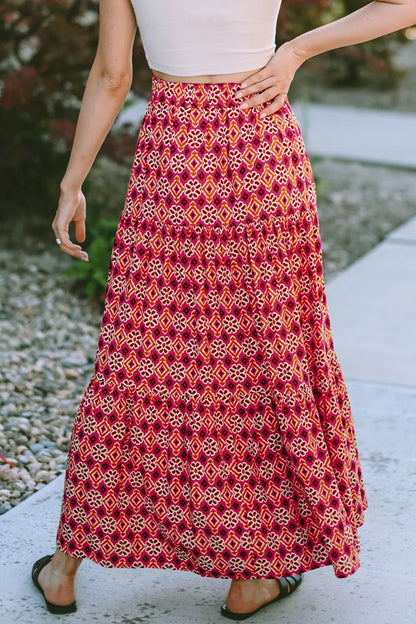 Printed Tiered Maxi Skirt - adritiX