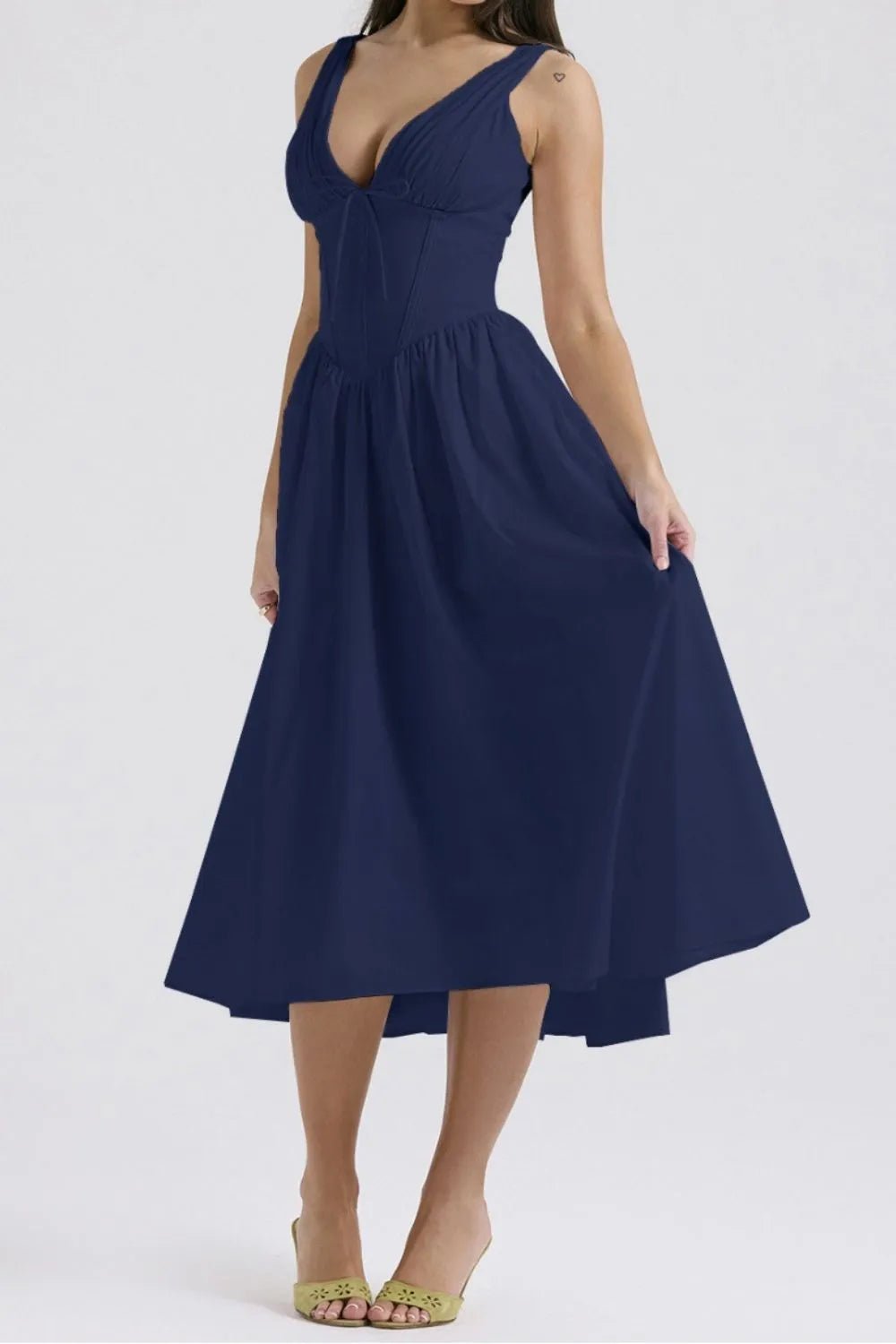 Chic & Sleek Ruched V-Neck Dress with Pockets – Effortless Style for Every Occasion - adritiX