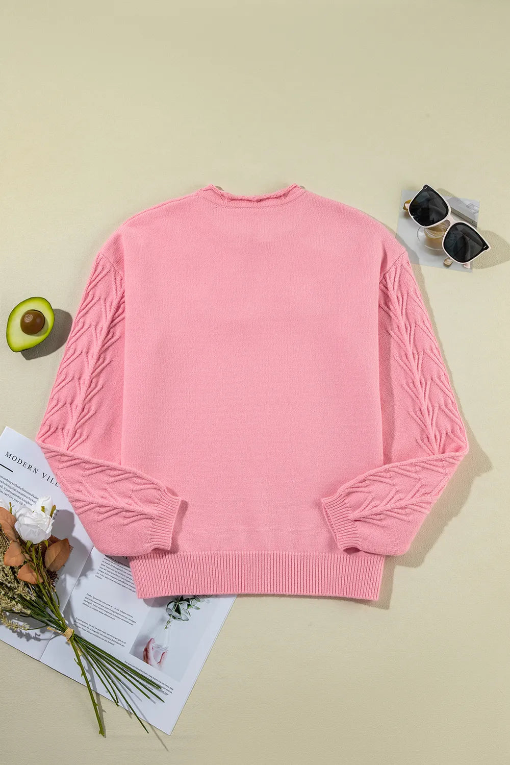 Daisy Notched Long Sleeve Sweater - adritiX