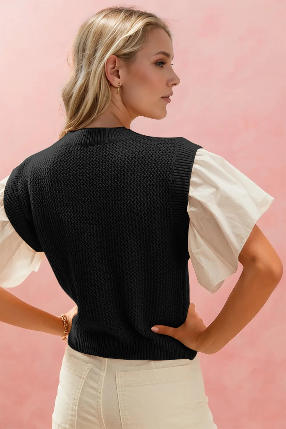 Oh Full Size Ruffled Round Neck Short Sleeve Sweater - adritiX