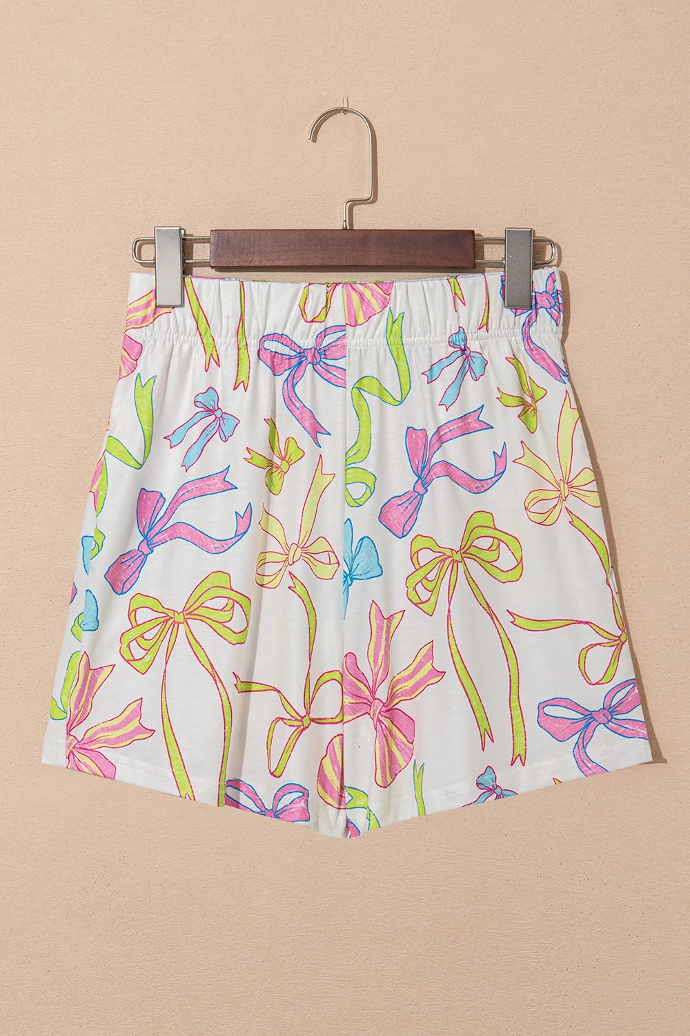 Cheerful Bow Print Elastic Pull On Casual Shorts - adritiX