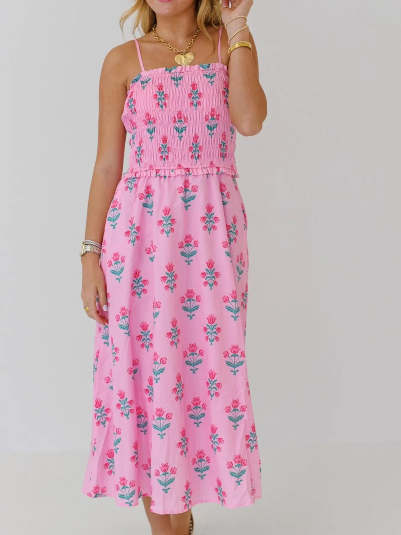 Floral Smocked Midi Cami Dress - adritiX
