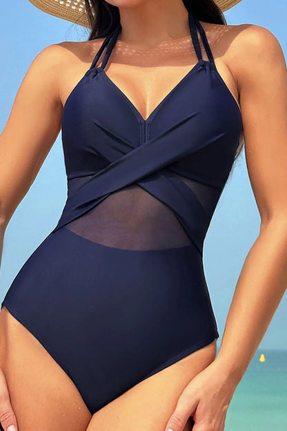 Crisscross Halter Neck One-Piece Swimwear - adritiX