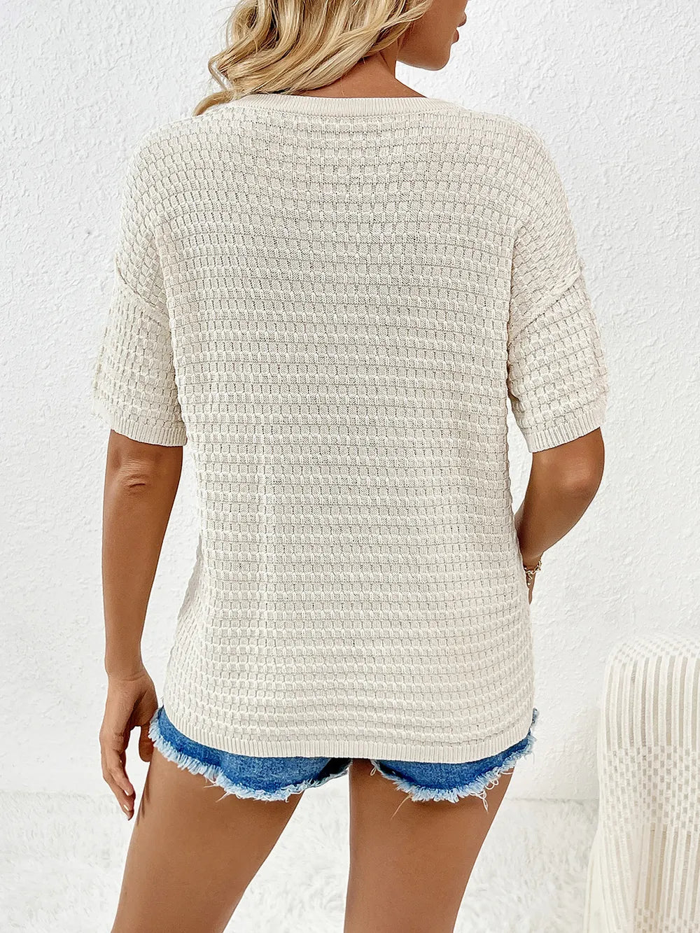 Round Neck Half Sleeve Knit Top - adritiX